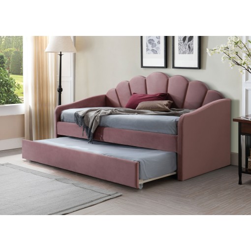 Łóżko BELLA VELVET różowe szare 90x200cm