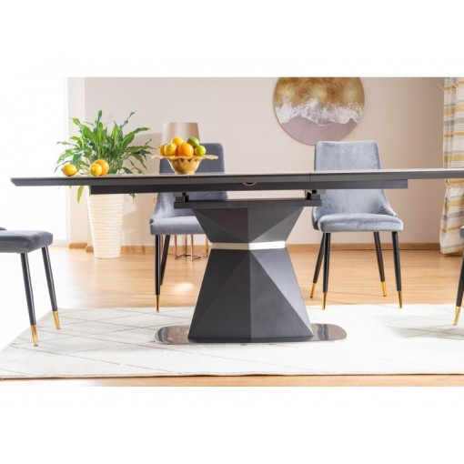 Stół CORTEZ CERAMIC szary marmur/antracyt mat rozkładany 160(210)x90cm