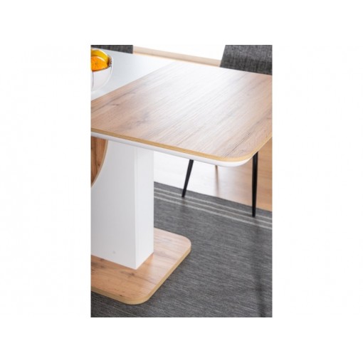 Stół SYRIUSZ dąb wotan/biały mat efekt betonu/biały mat rozkładany 120(160)x80cm