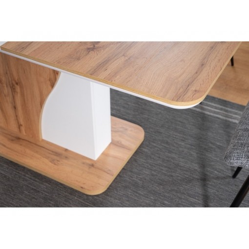 Stół SYRIUSZ dąb wotan/biały mat efekt betonu/biały mat rozkładany 120(160)x80cm